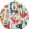 Christmas Ceramic Round Pendant Decoration for Shopping Malls Supermarkets Stores Homes Mexican Otomi Animals Prints