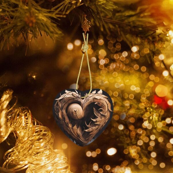 Christmas Ceramic Heart Pendant Decoration for Tree Hanging in Festive Season Wood Heart Prints