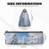 Snow-covered winter trees Makeup Bag Leather Pencil Case for Work Office Zippered Pen Pouch Aesthetic Pencil Storage Bag Portable Coin Pouch Purse for Travel