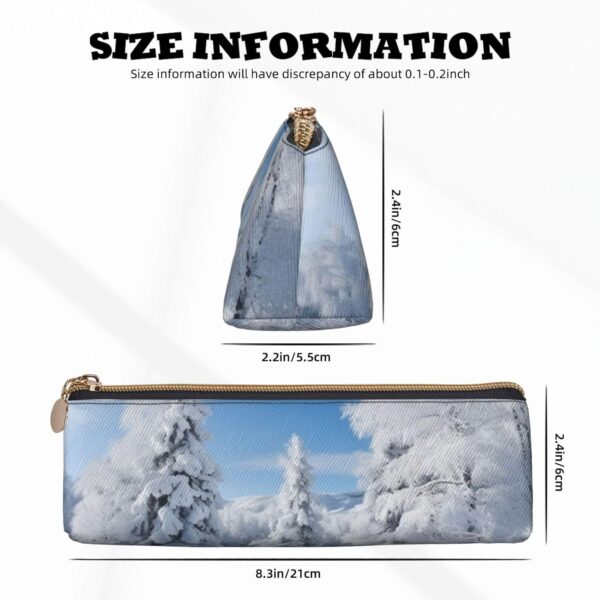 Snow-covered winter trees Makeup Bag Leather Pencil Case for Work Office Zippered Pen Pouch Aesthetic Pencil Storage Bag Portable Coin Pouch Purse for Travel