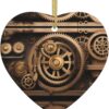 Christmas Ceramic Heart Pendant Decoration for Tree Hanging in Festive Season Gold Mechanical Gear Prints