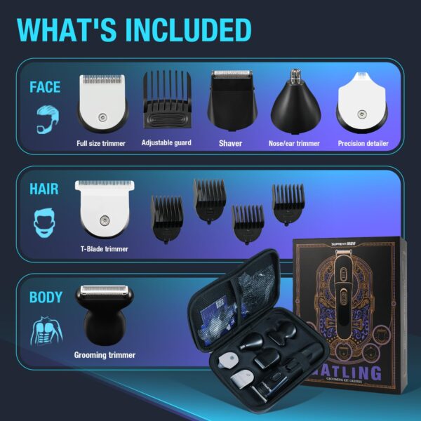 SUPRENT Hair Trimmer for Men- 16 Pieces Mens Grooming Kit with Electric Hair Trimmer, Mustache Body Face Mens Grooming Kit,IPX7 Waterproof, Premium Gift, Suitable for Hair, Nose and Ear