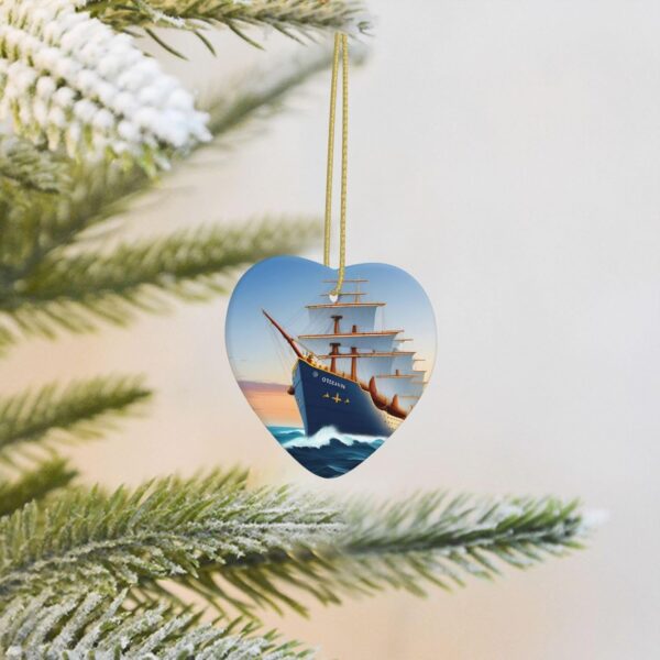Christmas Ceramic Heart Pendant Decoration for Tree Hanging in Festive Season Ship Ocean Prints