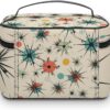 Atomic Stars Retro Pattern Makeup Bag, Cosmetic Organizer Case Large Portable Capacity Make Up Bags Women Travel Toiletry Bags with Handle And Divider