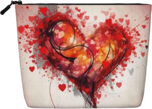 Linen Makeup Bag For Women, Waterproof Travel Cosmetic Organizer Lightweight Zipper Travel Toiletry Bag Organizer Abstract Heart Makeup Brushes Storage Bag