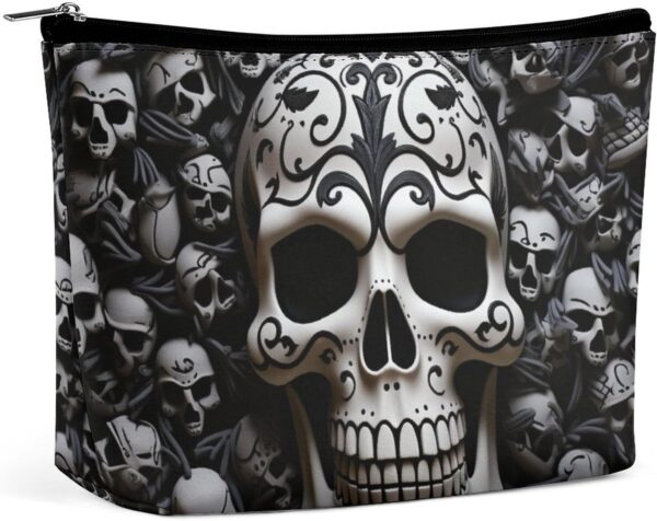 Toiletry Bag for Women Black And White Skulls Cosmetic Bag Portable Capacity Travel Makeup Bags with Zipper Lightweight Cute Beauty Makeup Organizer for Traveling, Accessories, Essentials