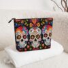 Linen Makeup Bag For Women, Waterproof Travel Cosmetic Organizer Lightweight Zipper Travel Toiletry Bag Organizer Colorful Flower Skulls Makeup Brushes Storage Bag