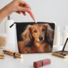 Linen Makeup Bag For Women, Waterproof Travel Cosmetic Organizer Lightweight Zipper Travel Toiletry Bag Organizer Long Haired Dachshund Makeup Brushes Storage Bag