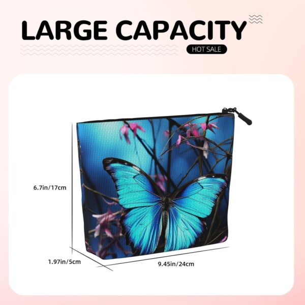 Linen Makeup Bag For Women, Waterproof Travel Cosmetic Organizer Lightweight Zipper Travel Toiletry Bag Organizer Blue Butterfly And Bamboo Makeup Brushes Storage Bag