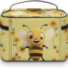 Happy Bee Makeup Bag, Cosmetic Organizer Case Large Portable Capacity Make Up Bags Women Travel Toiletry Bags with Handle And Divider