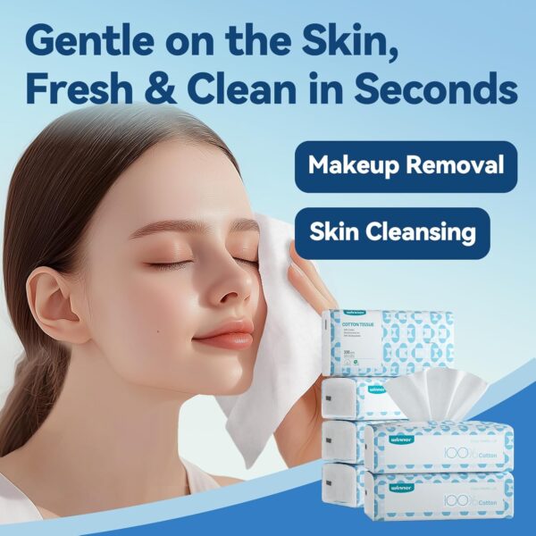 Winner Soft Face Towels, 100% USDA Biobased Facial Towels, Unscented Cotton Tissues for Sensitive Skin, OEKO-TEX Certified Face Towelettes Disposable, Makeup Remover Dry Wipes, 600 Ct, 6 Pack
