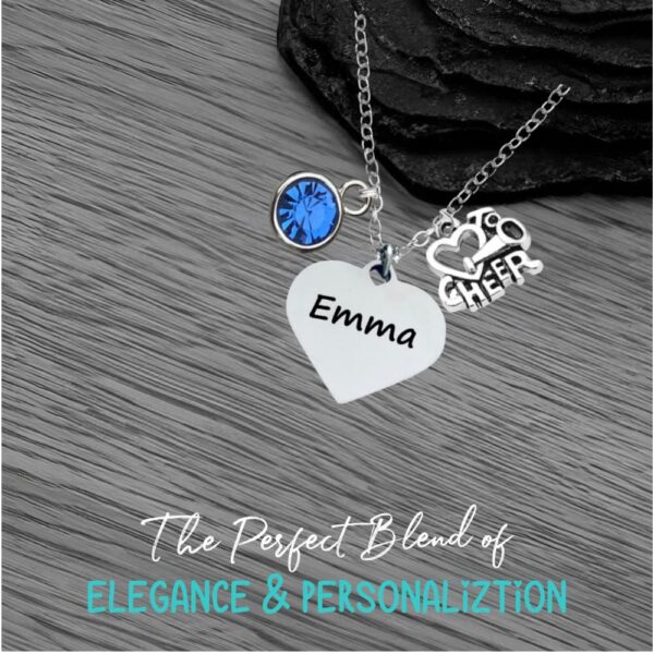 Infinity Collection - Personalized Engraved Cheer Necklace with Birthstone Charm - Custom Cheerleading Jewelry Gift Non-Tarnish Accessories