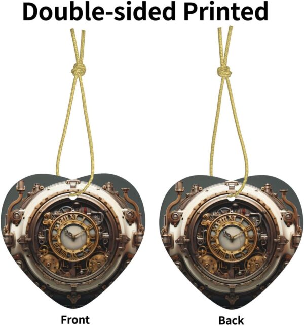 Christmas Ceramic Heart Pendant Decoration for Tree Hanging in Festive Season Steampunk Clock Prints
