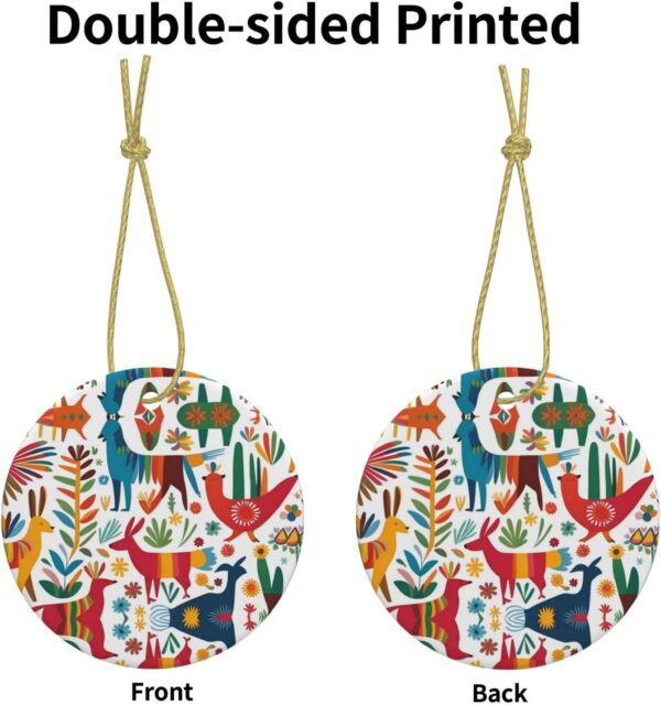 Christmas Ceramic Round Pendant Decoration for Shopping Malls Supermarkets Stores Homes Mexican Otomi Animals Prints