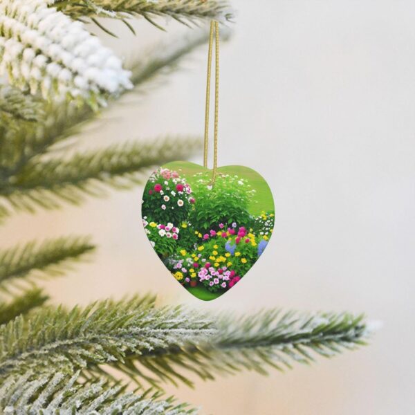 Christmas Ceramic Heart Pendant Decoration for Tree Hanging in Festive Season Flowers and Plants Prints