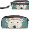 Bear Wearing Hat Pencil Case Large Capacity Leather Pencil Pouch with Zipper, Portable Small Makeup Bag, Office Supplies Organizer for Women Men