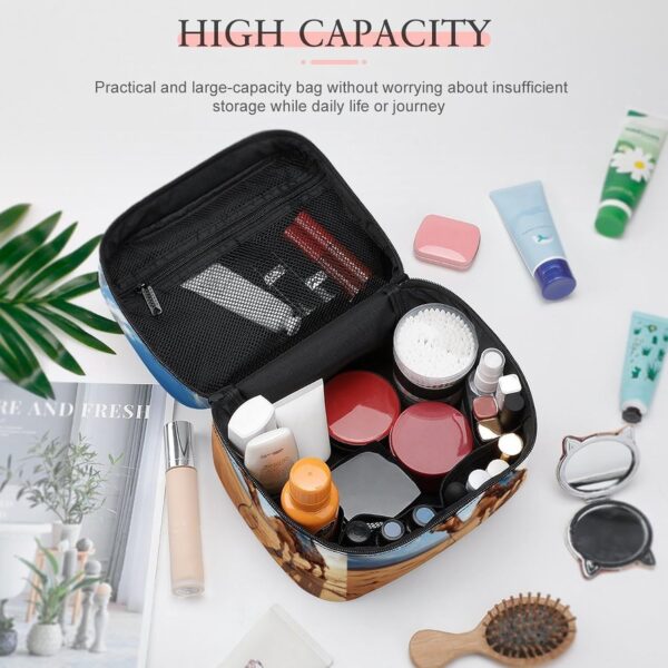 Camel Sky Makeup Bag, Cosmetic Organizer Case Large Portable Capacity Make Up Bags Women Travel Toiletry Bags with Handle And Divider