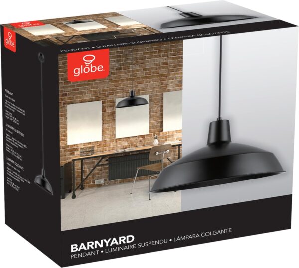 Globe Electric 65155 1-Light Industrial Warehouse Pendant Lighting, Matte Black, Hanging Lamp, Hanging Lights, Ceiling Light Fixture