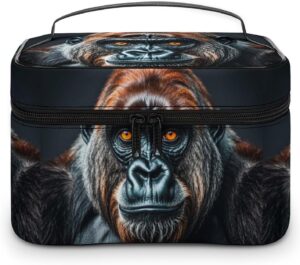 A Gorilla Makeup Bag, Cosmetic Organizer Case Large Portable Capacity Make Up Bags Women Travel Toiletry Bags with Handle And Divider