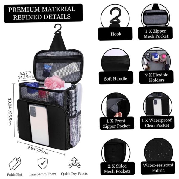 Toiletry Bag, Hanging Toiletry Bag 10x5.6x10" Large Capacity Foldable Portable Water Resistant Shower Bags for Women Dorm Home Travel Essentials