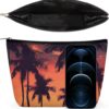 Makeup Bag for Women Cosmetic Bags Palm Tree Summer Sunset Travel Toiletry Bag Cute Zipper Make Up Bags Large Capacity Makeup Case Organizer Portable Makeup Pouch for Travelling Gift