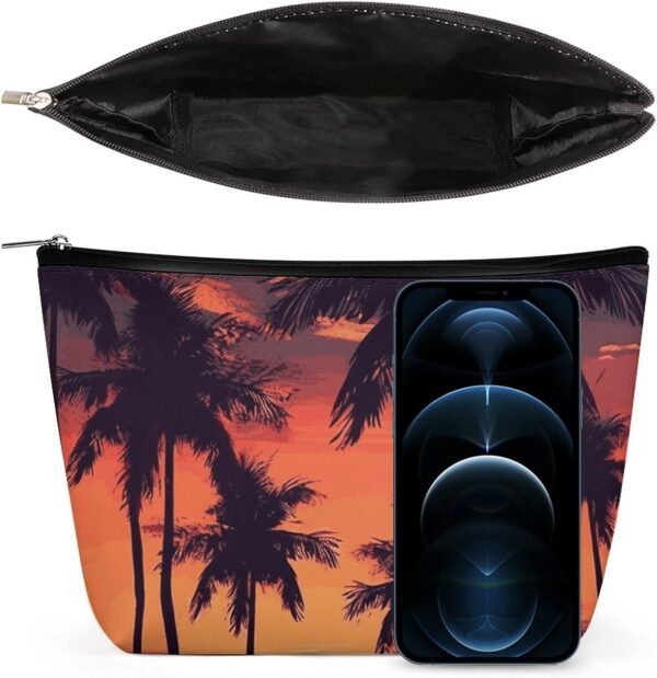 Makeup Bag for Women Cosmetic Bags Palm Tree Summer Sunset Travel Toiletry Bag Cute Zipper Make Up Bags Large Capacity Makeup Case Organizer Portable Makeup Pouch for Travelling Gift
