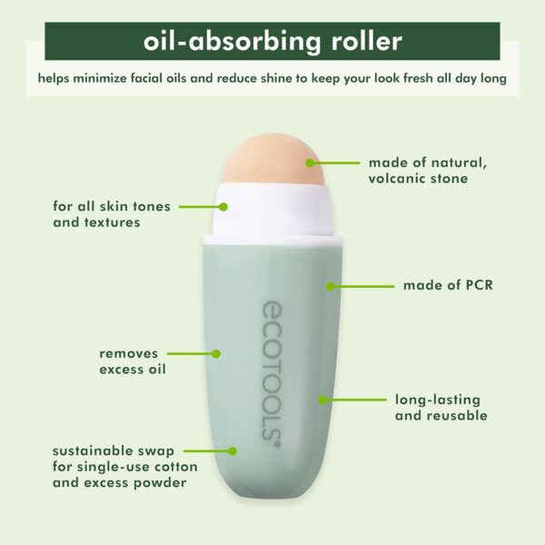 EcoTools Reusable Shine Control Oil Absorbing Facial Roller, Oil Absorbing Volcanic Ash Face Roller, For Oily Skin, Cruelty Free Facial Skincare Tool, Perfect For On The Go, 1 Count