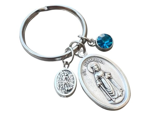 Catholic Keychain St Dymphna Medal Birthstone Saint Medal