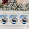 Christmas Ceramic Heart Pendant Decoration for Tree Hanging in Festive Season Ship Ocean Prints