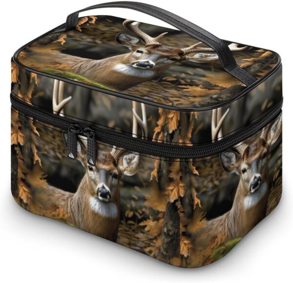 Camouflage Deer Makeup Bag, Cosmetic Organizer Case Large Portable Capacity Make Up Bags Women Travel Toiletry Bags with Handle And Divider