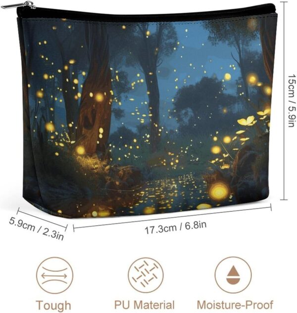 Fireflies Makeup Bag for Women Portable Travel Toiletry Pouch, PU Leather Cosmetic Bag with Zipper