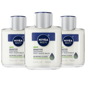Nivea Men Sensitive Soothing Post Shave Balm with Vitamin E, Pro-Vitamin B5 and Chamomile Extract, Alcohol Free After Shave Balm for Men, 3 Pack of 3.3 Fl Oz Bottles