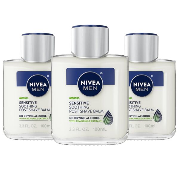 Nivea Men Sensitive Soothing Post Shave Balm with Vitamin E, Pro-Vitamin B5 and Chamomile Extract, Alcohol Free After Shave Balm for Men, 3 Pack of 3.3 Fl Oz Bottles