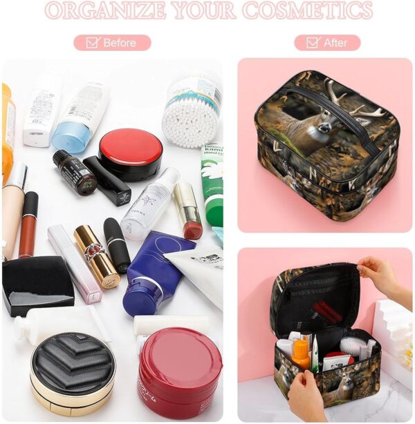 Camouflage Deer Makeup Bag, Cosmetic Organizer Case Large Portable Capacity Make Up Bags Women Travel Toiletry Bags with Handle And Divider