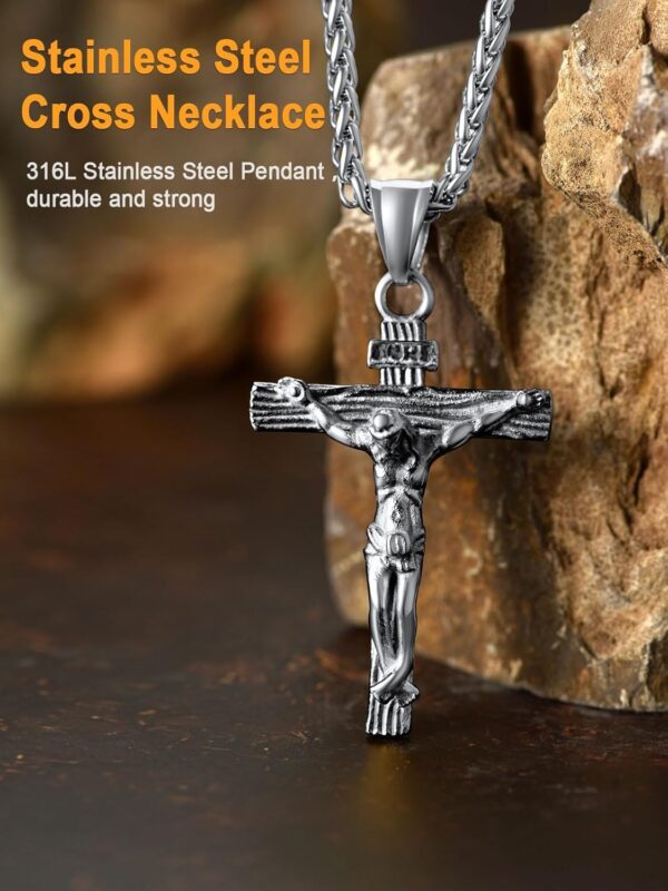 U7 Men Crucifix Cross Pendant with Chain Baptism Christian Jewelry Stainless Steel/18K Gold Antique Jesus Necklace, Gift Packed,Length 22"