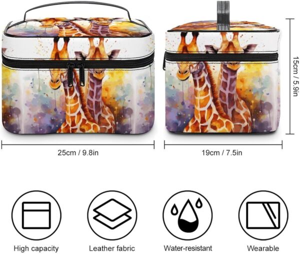 Watercolor Giraffes Makeup Bag, Cosmetic Organizer Case Large Portable Capacity Make Up Bags Women Travel Toiletry Bags with Handle And Divider