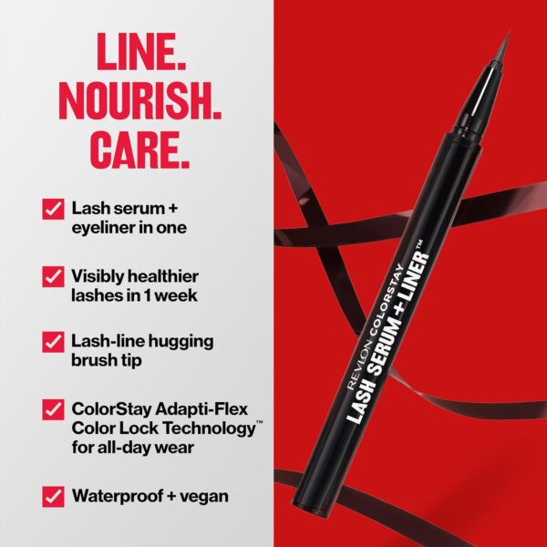REVLON ColorStay Lash Serum + Liner, Waterproof Eyeliner, Healthier Looking Eyelashes, Smudge-Resistant Flexible Brush Tip, 001 Blackest Black