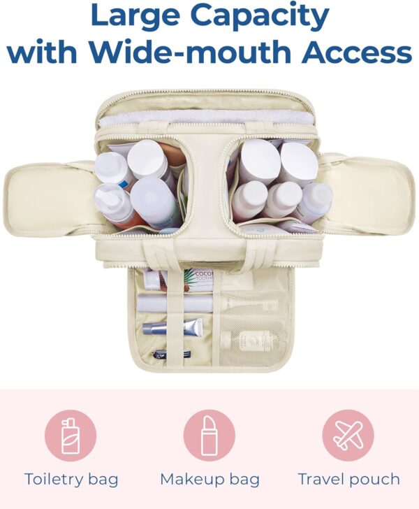 BAGSMART Travel Toiletry Bag, Lightweight Large Wide-open Travel Bag for Women, Puffy Cosmetic Makeup Bag Organizer with Handle for Accessories,Essentials, Toiletries, Green