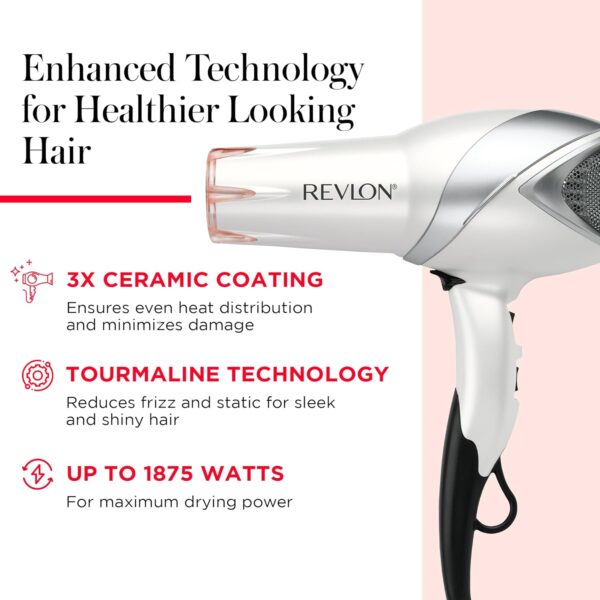 REVLON Infrared Hair Dryer with Diffuser - Ionic Blow Dryer, Diffuser, and Concentrator, Infrared Heat Technology to Prevent Over-Drying for Shiny, Soft Hair with Natural Moisture (White)
