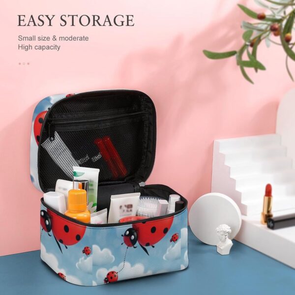 Ladybug And Cloud Makeup Bag, Cosmetic Organizer Case Large Portable Capacity Make Up Bags Women Travel Toiletry Bags with Handle And Divider