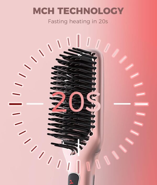 MEGAWISE Pro Ceramic Ionic Hair Straightener Brush for Home Salon | MCH Fast 20s Heating Tech with Auto-Off Safety | Anti-Scald with Universal Dual Voltage | Rotatable Power Cord
