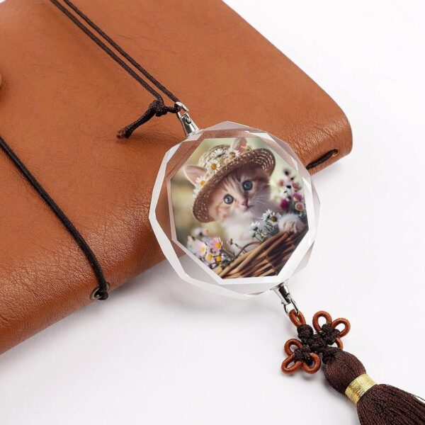 Animal Basket Cat Car Pendant Crystal Car Rearview Mirror Charms Hanging Ornaments Hexagon