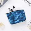 Blue Camo Makeup Bag for Women Portable Travel Toiletry Pouch, PU Leather Cosmetic Bag with Zipper
