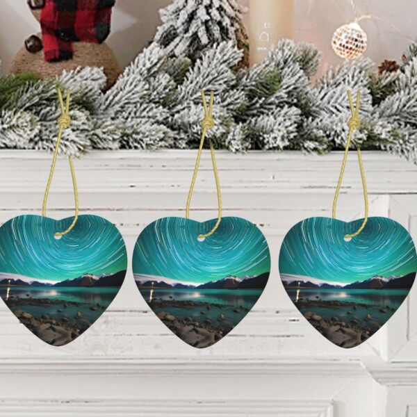 Christmas Ceramic Heart Pendant Decoration for Tree Hanging in Festive Season Green Aurora Borealis Prints