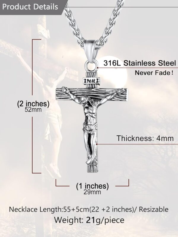 U7 Men Crucifix Cross Pendant with Chain Baptism Christian Jewelry Stainless Steel/18K Gold Antique Jesus Necklace, Gift Packed,Length 22"
