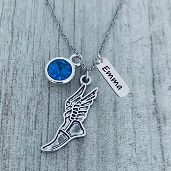 Personalized Track and Field Necklace, Custom Name Engraved Charm & Birthstone Jewelry, Sneaker Pendant, Running Gift for Women, Runners
