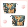 Linen Makeup Bag For Women, Waterproof Travel Cosmetic Organizer Lightweight Zipper Travel Toiletry Bag Organizer Cartoon Deer Flower Makeup Brushes Storage Bag