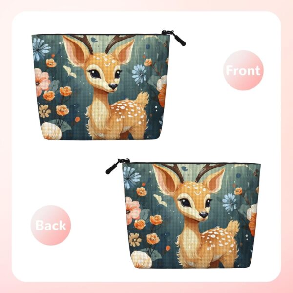 Linen Makeup Bag For Women, Waterproof Travel Cosmetic Organizer Lightweight Zipper Travel Toiletry Bag Organizer Cartoon Deer Flower Makeup Brushes Storage Bag