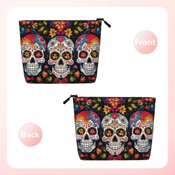 Linen Makeup Bag For Women, Waterproof Travel Cosmetic Organizer Lightweight Zipper Travel Toiletry Bag Organizer Colorful Flower Skulls Makeup Brushes Storage Bag