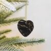 Christmas Ceramic Heart Pendant Decoration for Tree Hanging in Festive Season Black Gold Marble Prints